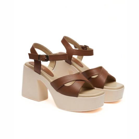 Brown Crisscross Platform Heels