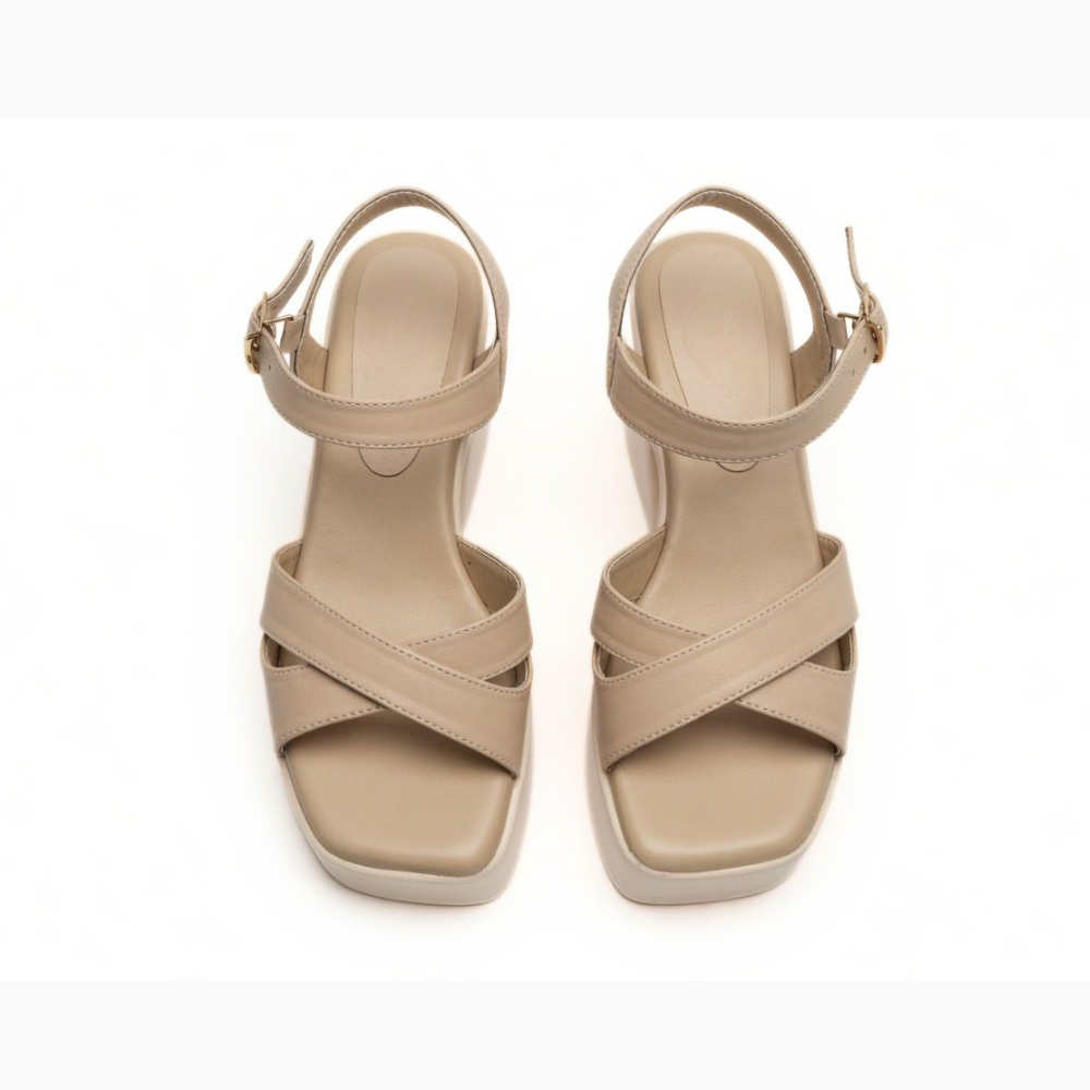 Beige Crisscross Platform Heels