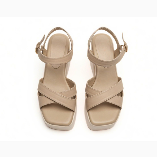 Beige Crisscross Platform Heels