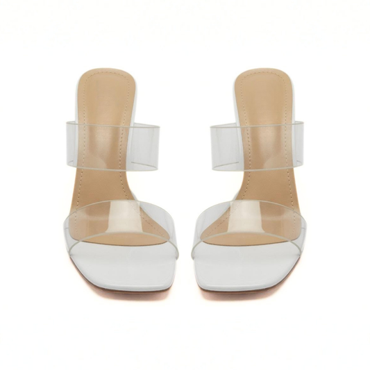 White Clear Strap Mules