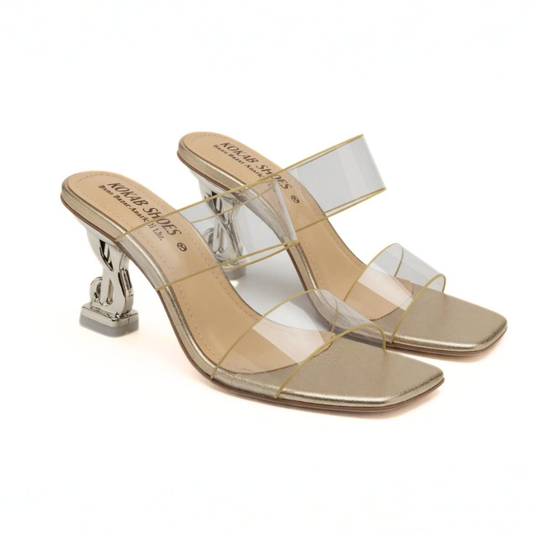 Golden Clear Strap Mules