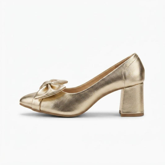 Golden Block Heel Pumps