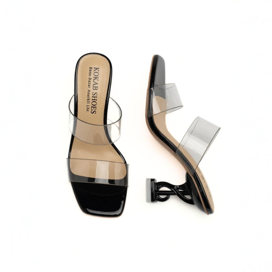 Black Clear Strap Mules