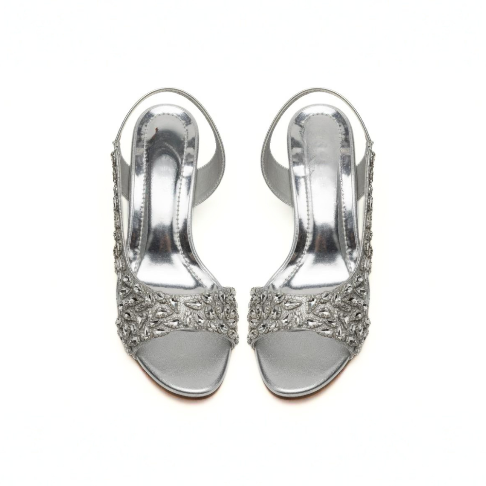 Silver Embellished Platform Heels