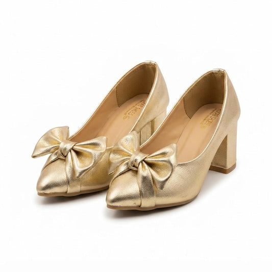 Golden Block Heel Pumps