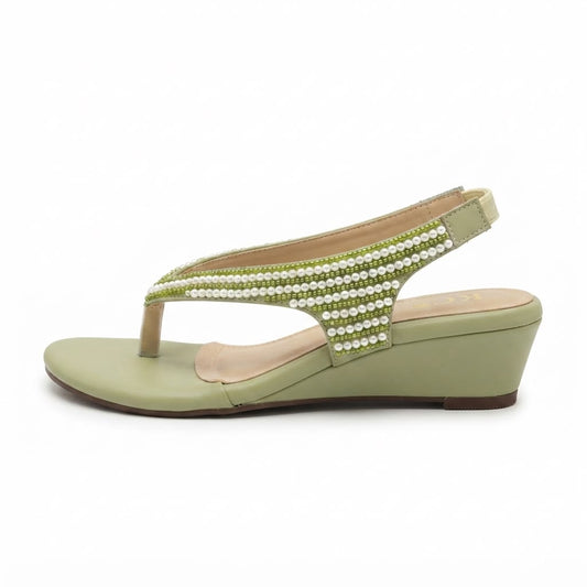 Pearl-Embellished Wedge T-Strap