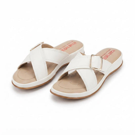 White Crisscross wedge slides