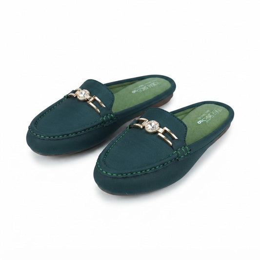 Green Open-back Flat Loafers