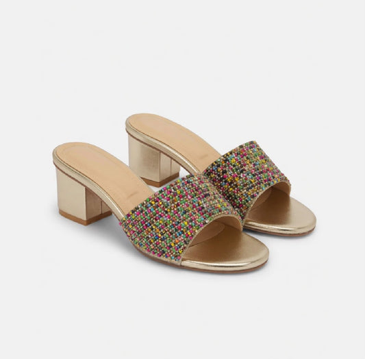 Golden Rainbow Beaded Heels