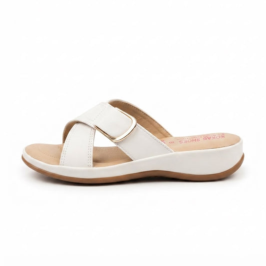 White Crisscross wedge slides