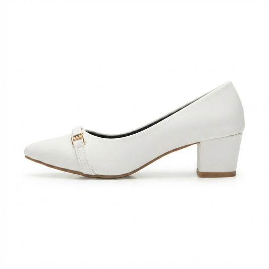 White Block Heel Pumps
