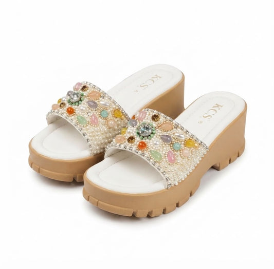 Pearl Embellished KCS Wedge Slides