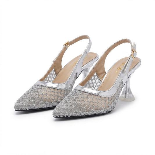 Silver mesh heels