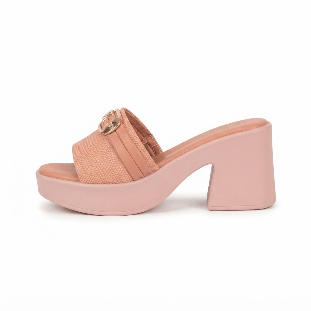 Peach Chic Buckled Block Heel Slides