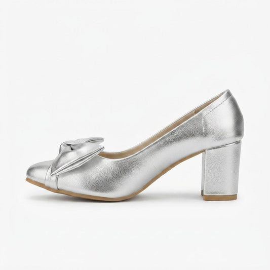 Silver Block Heel Pumps