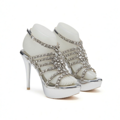 Silver Jeweled Platform Heels