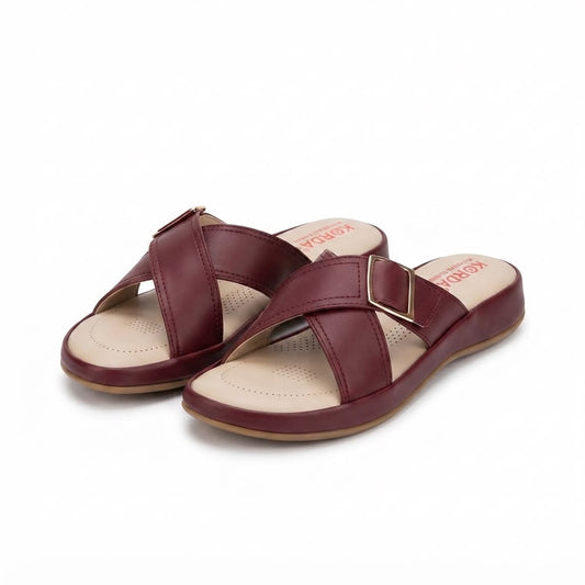 Maroon Crisscross wedge slides