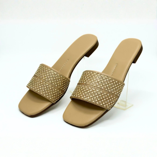 Studded Beige Slides