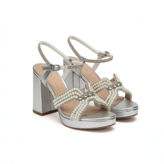 Silver Pearl Block Heels