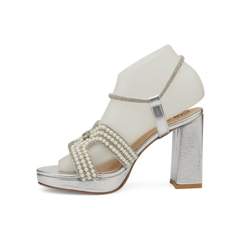 Silver Pearl Block Heels