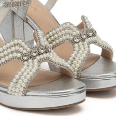 Silver Pearl Block Heels