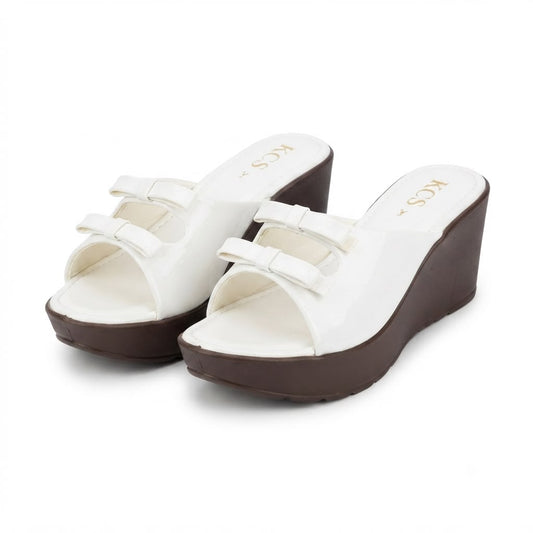 double bow patent white wedge slide