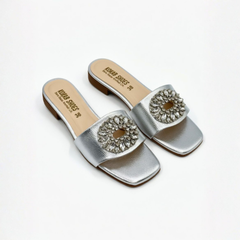Silver Embellished Slides