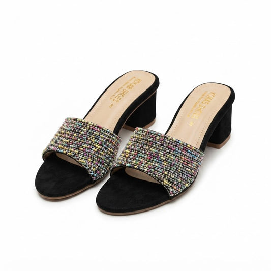 Black Rainbow Beaded Heels
