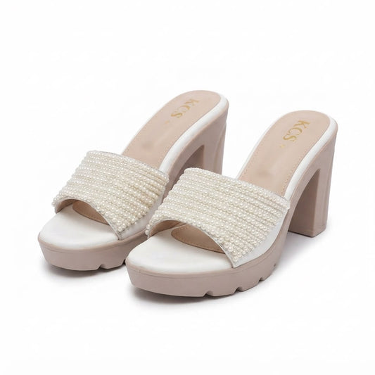 Cream Beaded Platform Heels
