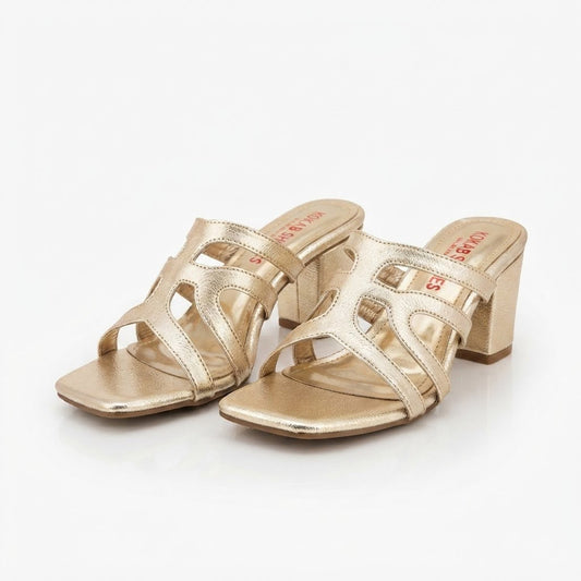 Golden Cutout Block Heel