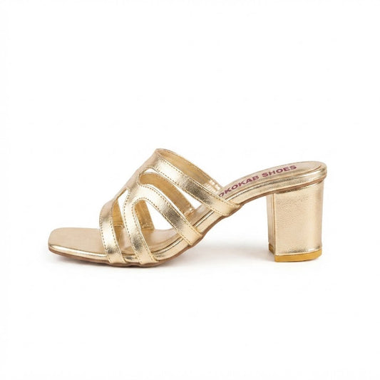 Golden Cutout Block Heel