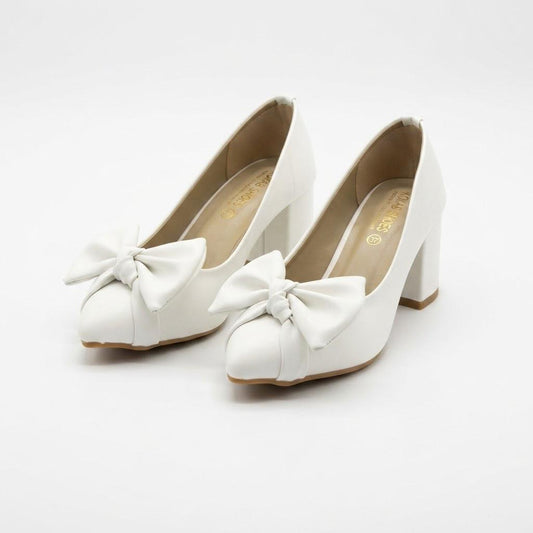 White Block Heel Pumps
