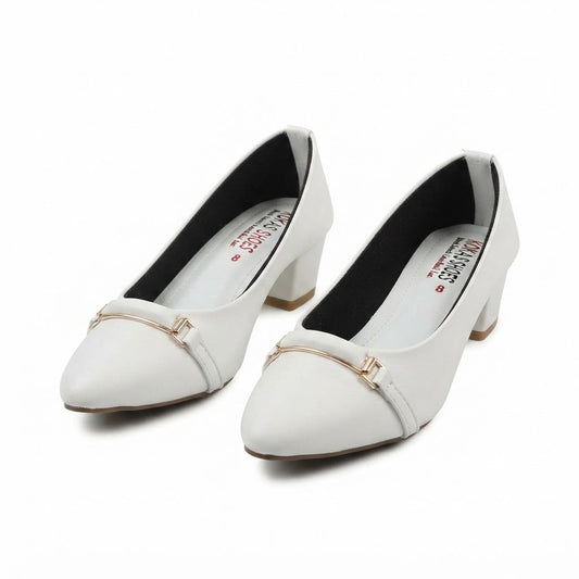 White Block Heel Pumps