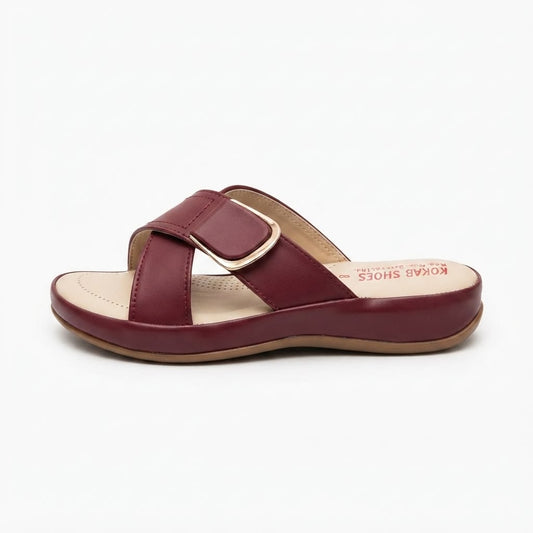 Maroon Crisscross wedge slides