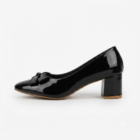 Black Bow Block Heel Pumps