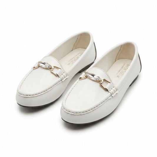 White Embellished Loafers