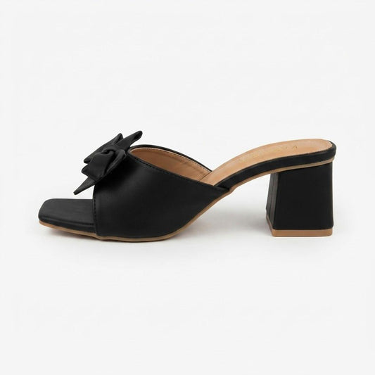 Blackish Bow Block Heel