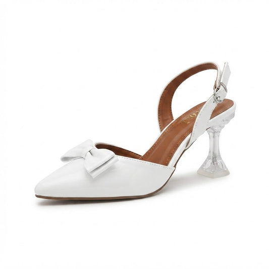 White bow crystal heel
