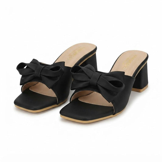 Blackish Bow Block Heel