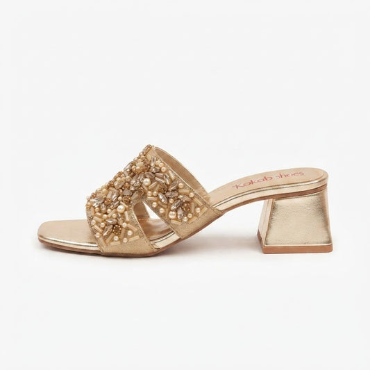Golden Embellished Block Heel